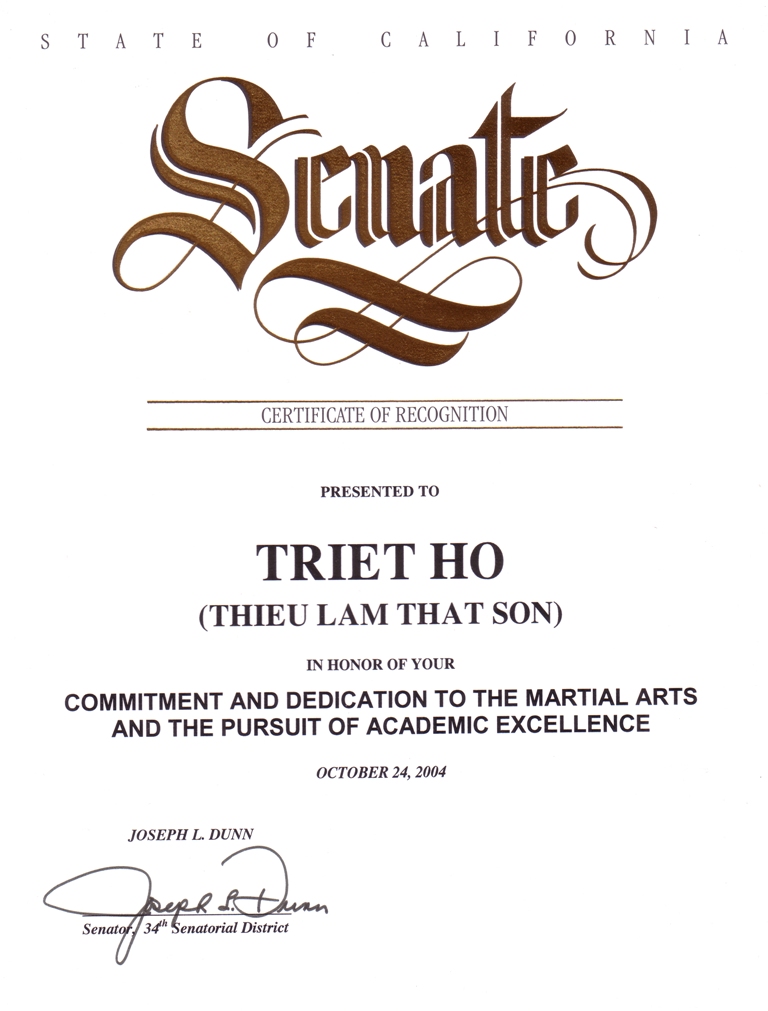 Senate Recognition to Triet Ho
