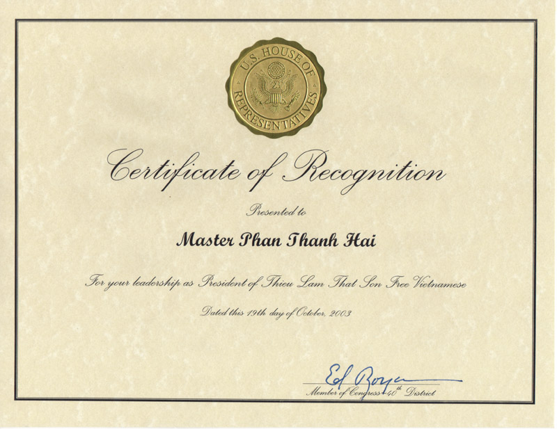 Certificate to Master Phan Thanh Hải